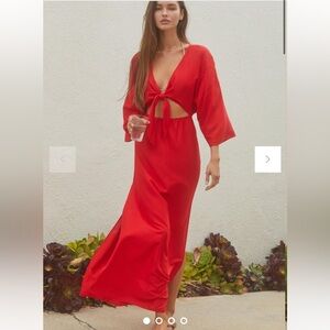 ANTHROPOLOGIE TIE-FRONT COVER-UP DRESS small red like new